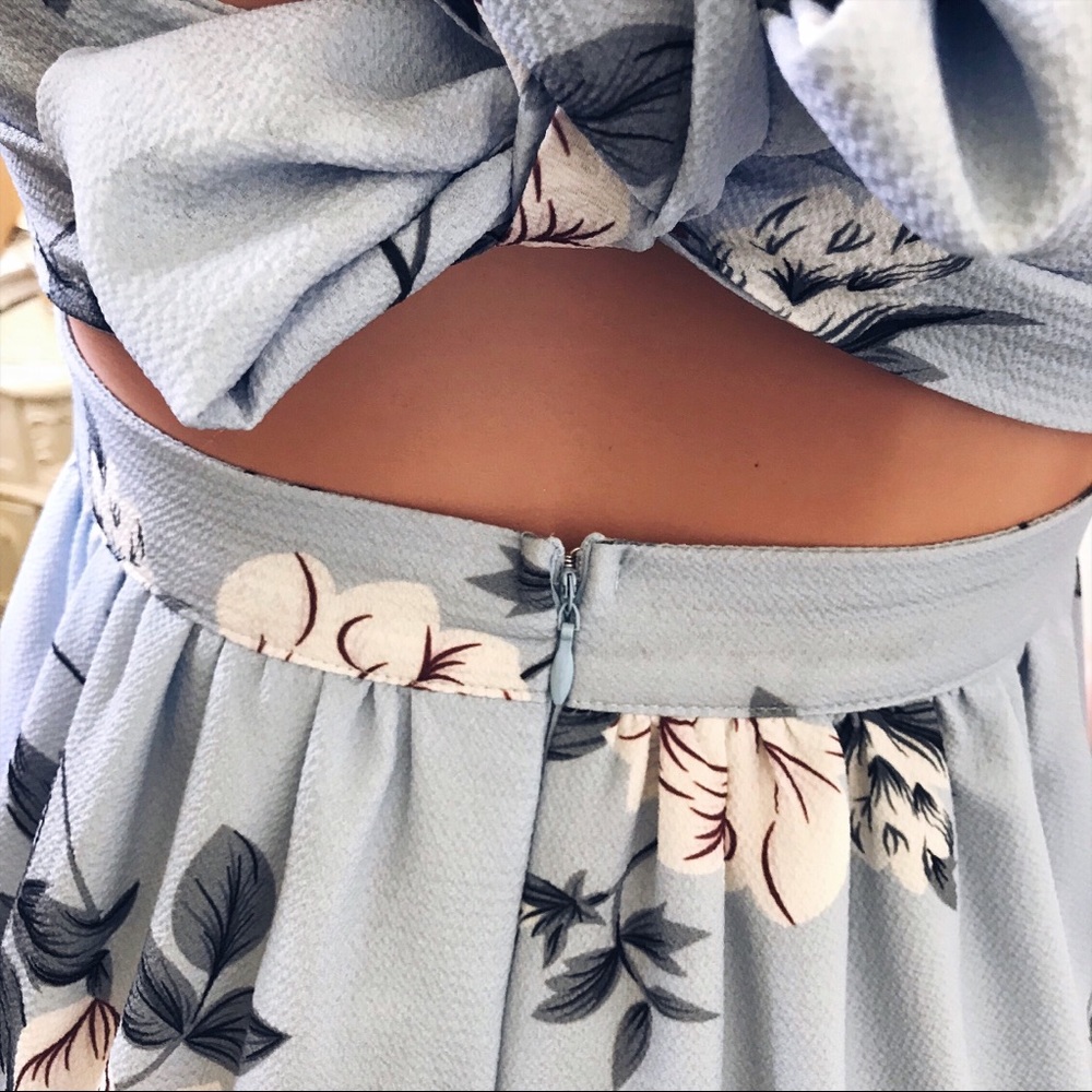 Floral Maxi Dress Slit Front Cutout Halter Blue - Picture 7 of 8
